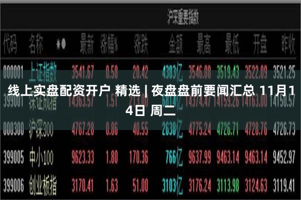 线上实盘配资开户 精选 | 夜盘盘前要闻汇总 11月14日 周二
