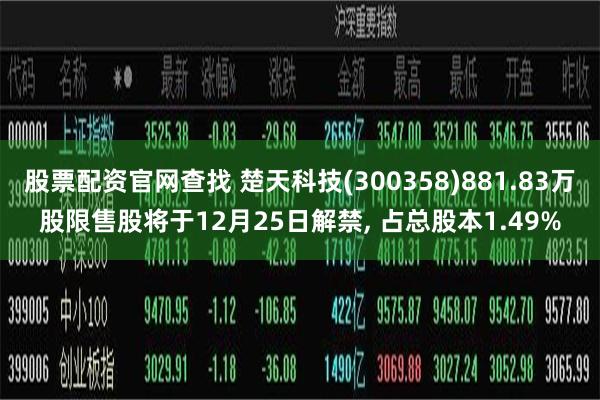 股票配资官网查找 楚天科技(300358)881.83万股限售股将于12月25日解禁, 占总股本1.49%